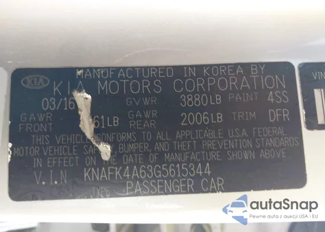 2016 Kia Forte Lx из США, поврежденный, VIN KNAFK4A63G5615344